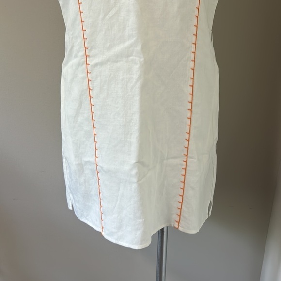 Tory Burch Short Tunic Linen Swim Cover Up White Orange Relaxed Fit Mini Sz S - Picture 4 of 12